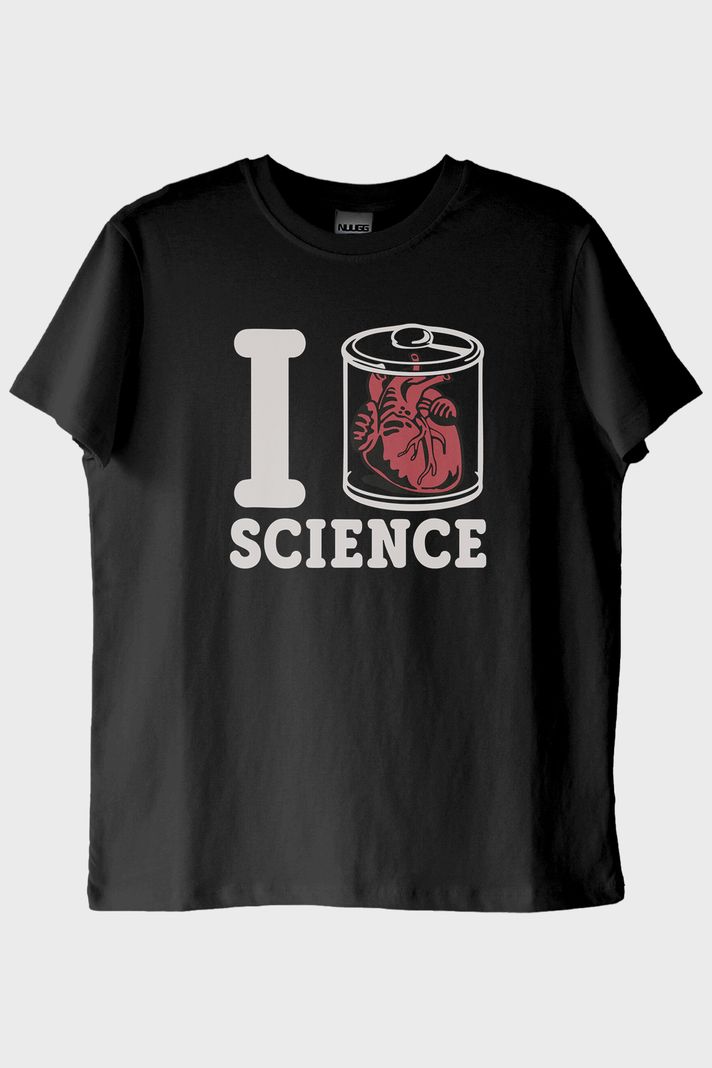 I Love SCIENCE Anatomik Kalpli Baskılı Tişört ön görsel