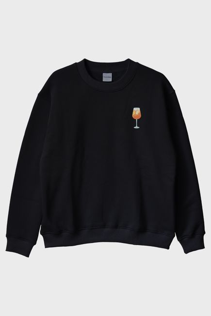 Aperol Kokteyl Tasarımlı Siyah Bisiklet Yaka Sweatshirt