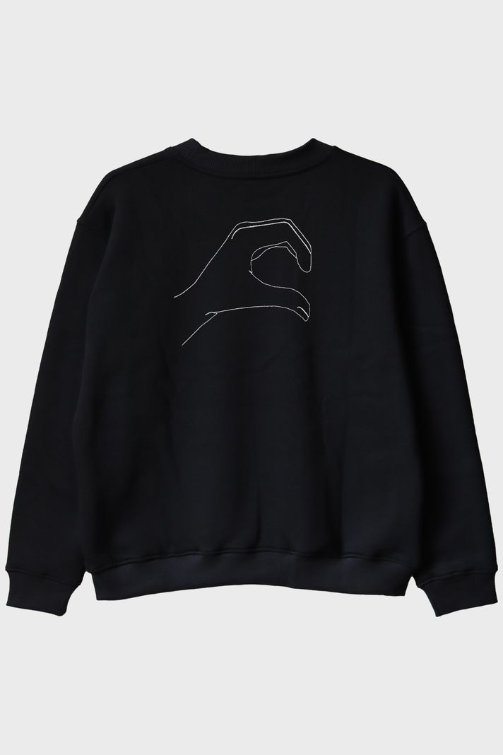 Kalp Eller Desenli Çift Kombini Bisiklet Yaka Sweatshirt - 4. görsel