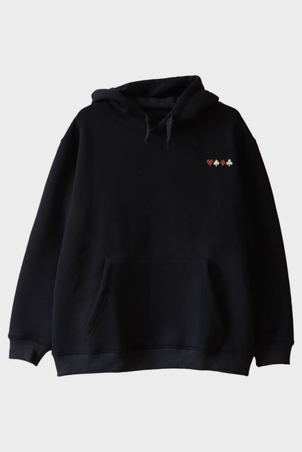 Dörtlü As Figürlü Siyah Hoodie