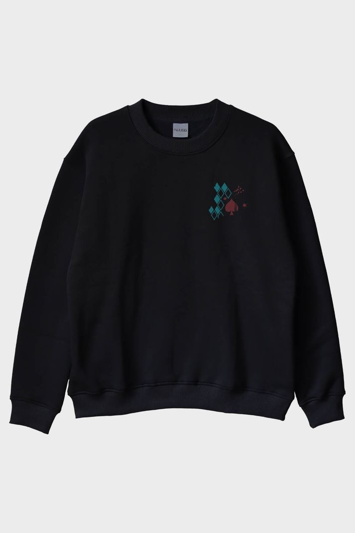 Şans ve Kaos Siyah Bisiklet Yaka Sweatshirt ön görsel