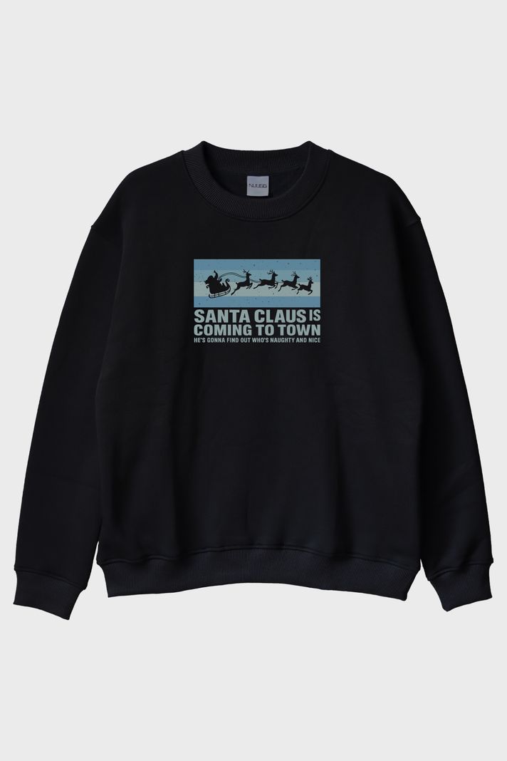 Santa Claus Siyah Bisiklet Yaka Sweatshirt ön görsel