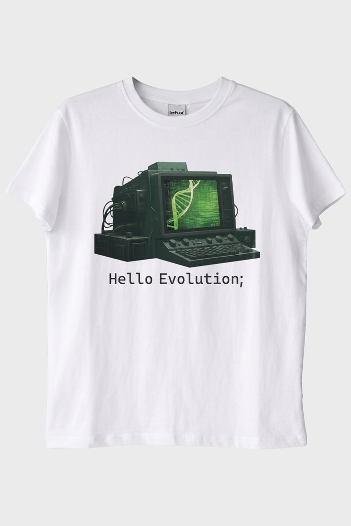 Hello Evolution Beyaz Tişört ön görsel