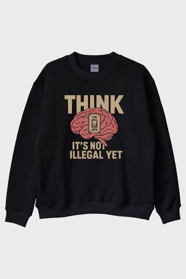 Düşünce Özgürlüğü Mizahi Mesajlı Siyah Bisiklet Yaka Sweatshirt ön görsel