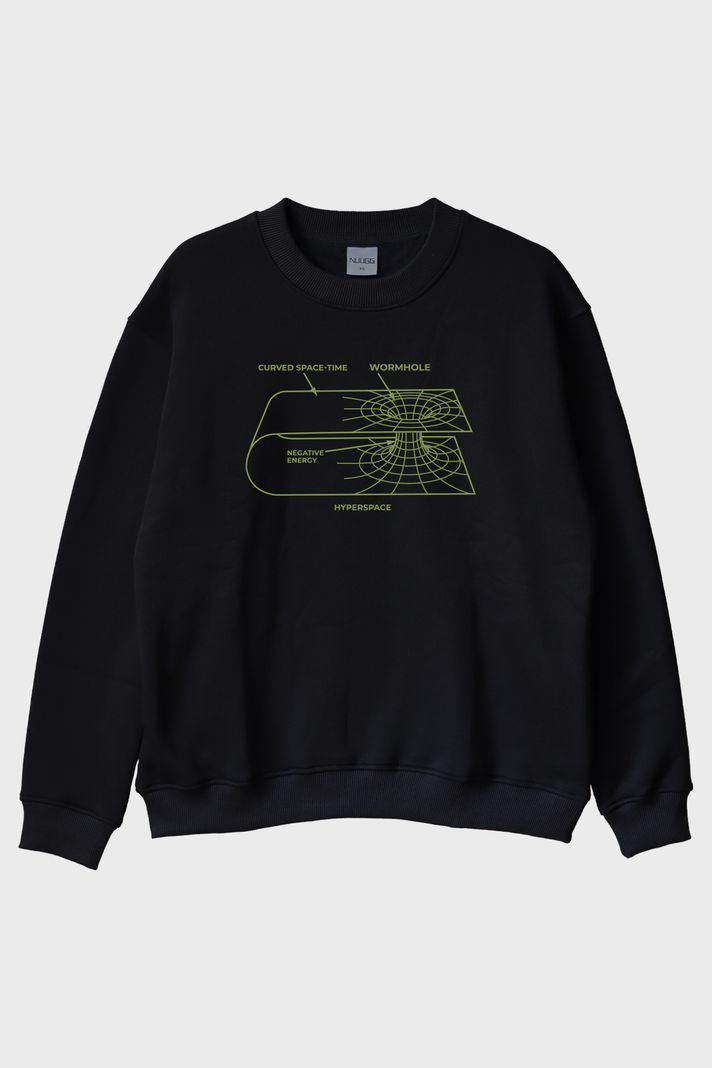Curved Space-Time Baskılı Solucan Deliği Siyah Bisiklet Yaka Sweatshirt ön görsel