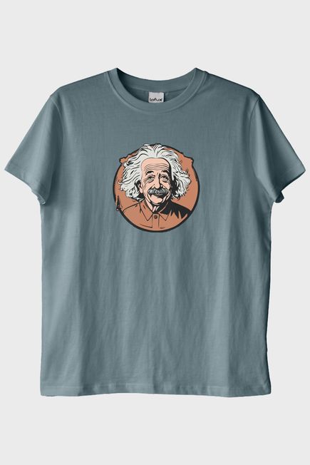 Albert Einstein Portre Baskılı Tasarım Mavi Tişört