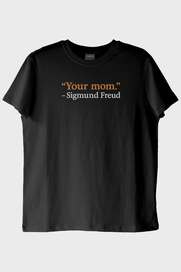 Your Mom Mizahi Baskılı Siyah Tişört ön görsel