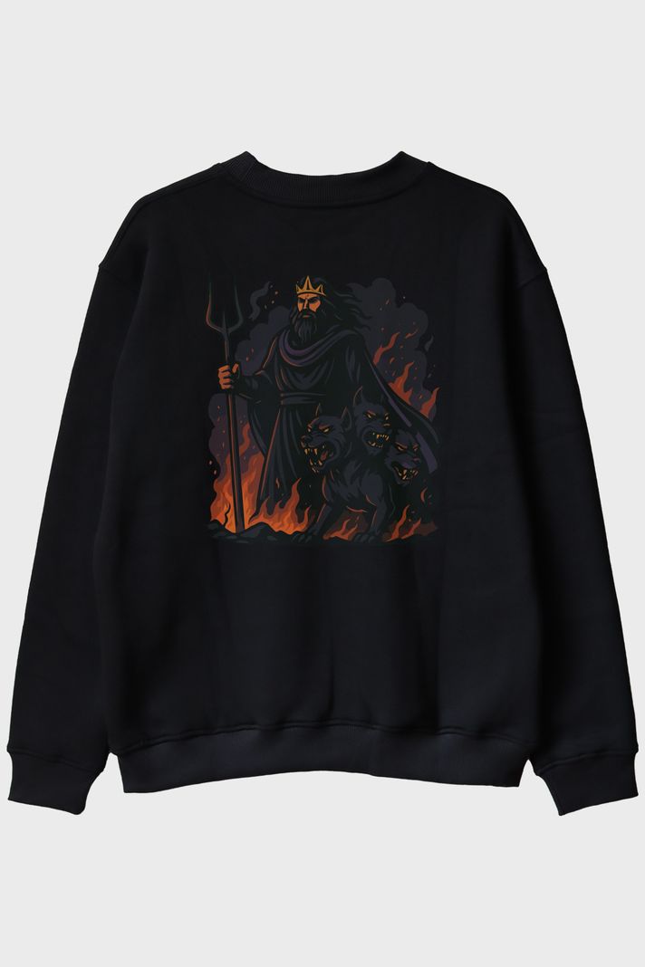 Hades ve Cerberus Siyah Bisiklet Yaka Sweatshirt - 2. görsel