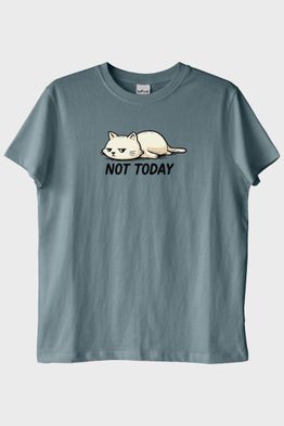 Yorgun Kedi Mizahi Not Today Mavi Tişört