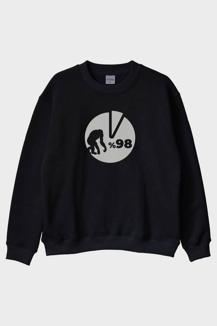 Yüzde 98 Baskılı Evrim Temalı Siyah Bisiklet Yaka Sweatshirt ön görsel